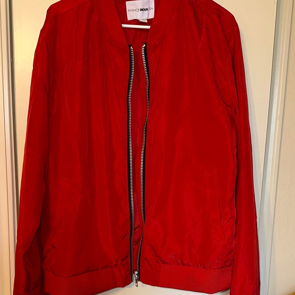 Fashion Nova Bold Red Bomber Jacket
